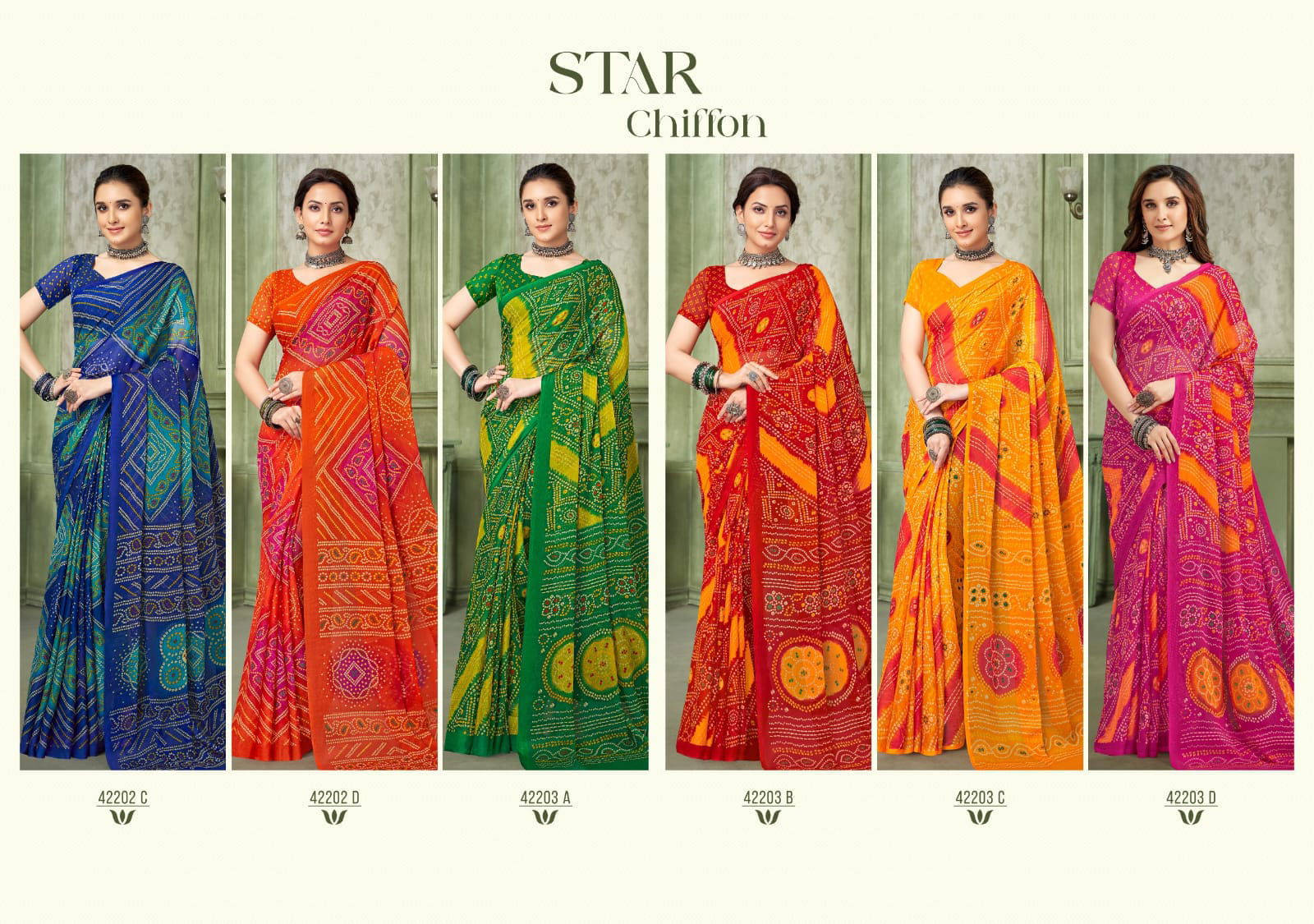 Star Chiffon Vol 193 By Ruchi Chiffon Bandhani Daily Wear Saree Suppliers In India